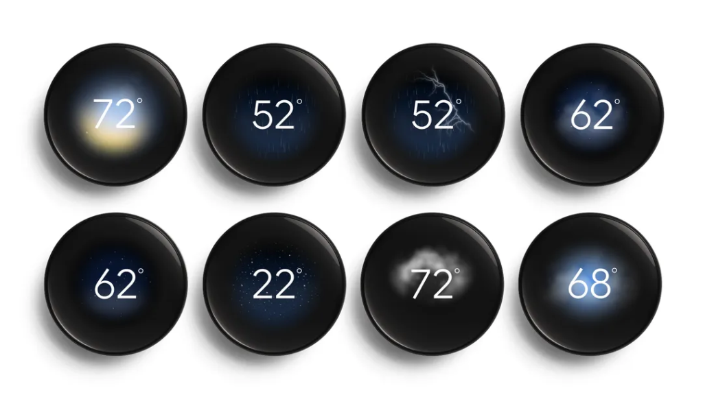 The original dynamic weather face uses animated graphics to show the weather outside. - Your Nest Thermostat Just Got Smarter (and Better Looking)