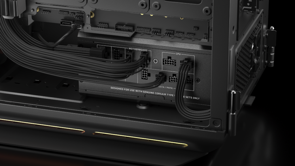 Side-mounted connectors and low-profile combs keep the debossed-PVC cables tidy and help maintain improved airflow.