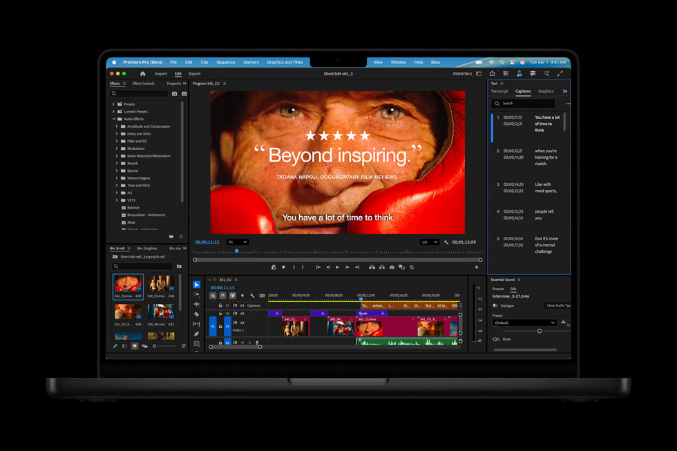 With M5, the 14-inch MacBook Pro breezes through demanding workflows like editing 4K video in Adobe Premiere Pro, and accelerates on-device AI tools in creative apps.